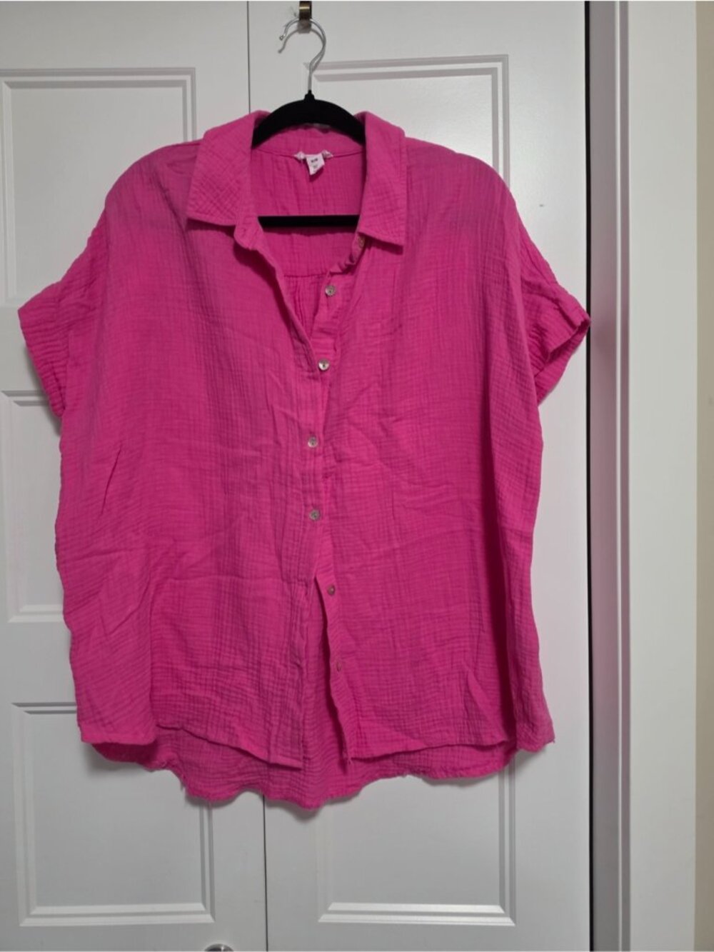 Tribal Jeans Lightweight Button-Down Shirt Shortsleeves Collar Hot Pink Medium